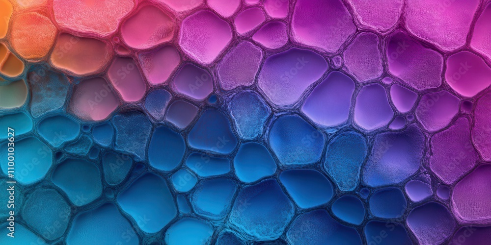 Poster A vibrant, abstract mosaic pattern featuring hexagonal shapes in a gradient of colors from orange to blue.