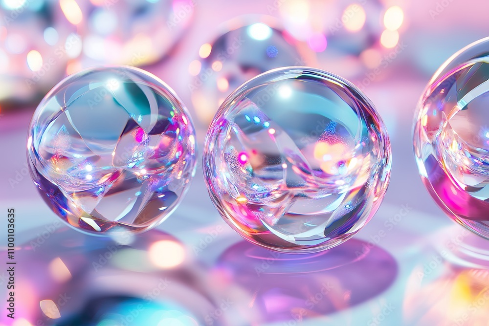Poster Overlapping transparent spheres creating abstract reflections in soft shades.