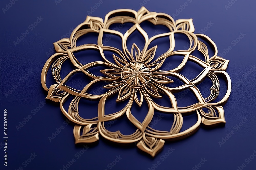 Poster a mandala design in gold on a matte navy-blue background. --ar 3:2 --personalize v73lhwr --v 6.1 job