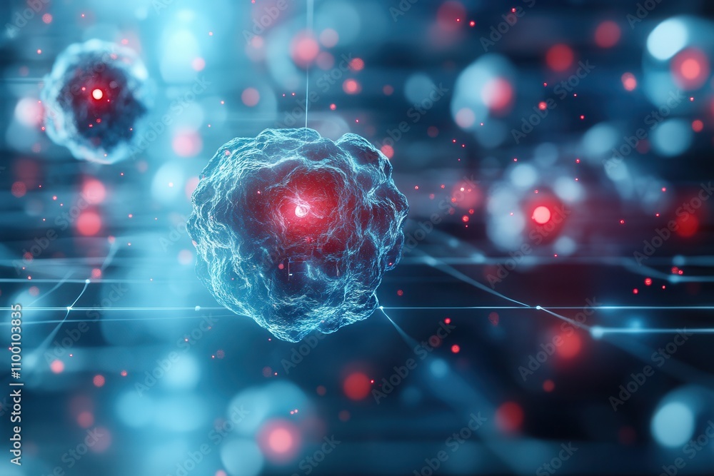 Aufkleber a vibrant, digital representation of cells with glowing particles, illustrating the dynamic nature o