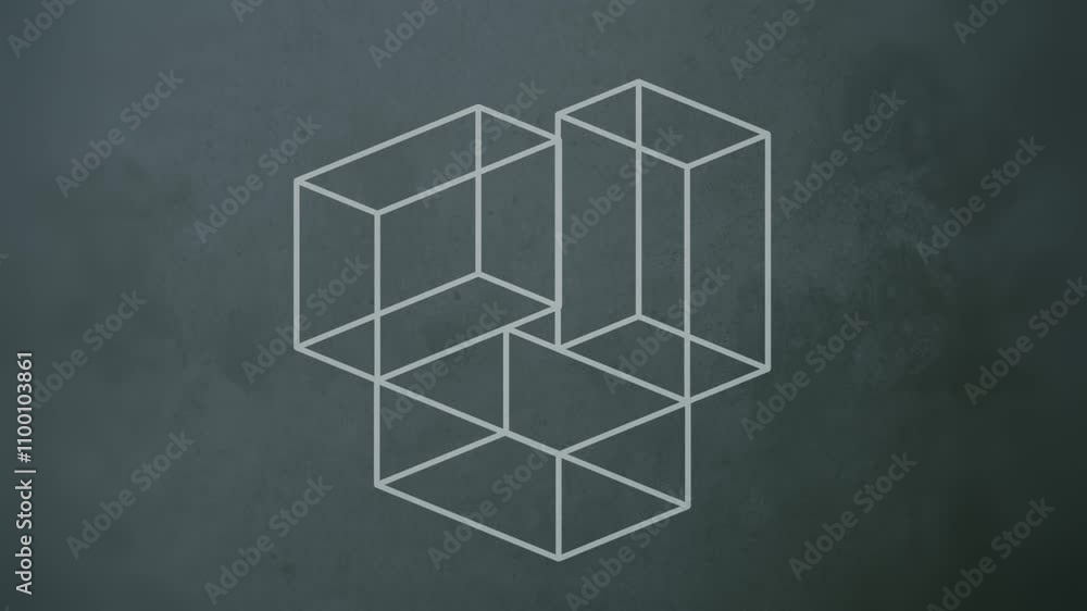 Poster Elegant loop animation of flat white shapes on a dark surface. 3d rendering 4K