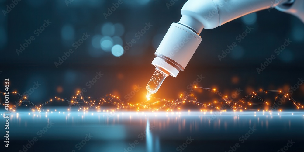 Aufkleber a robotic arm delicately interacts with a glowing surface, showcasing advanced technology and precis