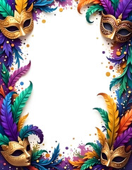 frame with colorful masks, Mardi Gras frame of colorful masks, Mardi Gras colorful frame background, Mardi Gras border, Watercolor Mardi Gras masks Frame.	