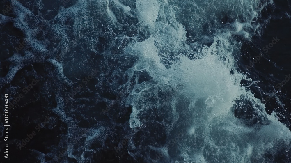 Poster a close-up view of turbulent ocean waves creating splashes and foam.