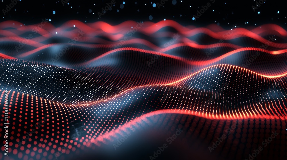 Poster abstract ai art of waves in red and black color scheme