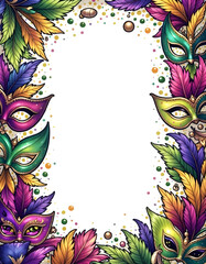 frame with colorful masks, Mardi Gras frame of colorful masks, Mardi Gras colorful frame background, Mardi Gras border, Watercolor Mardi Gras masks Frame.