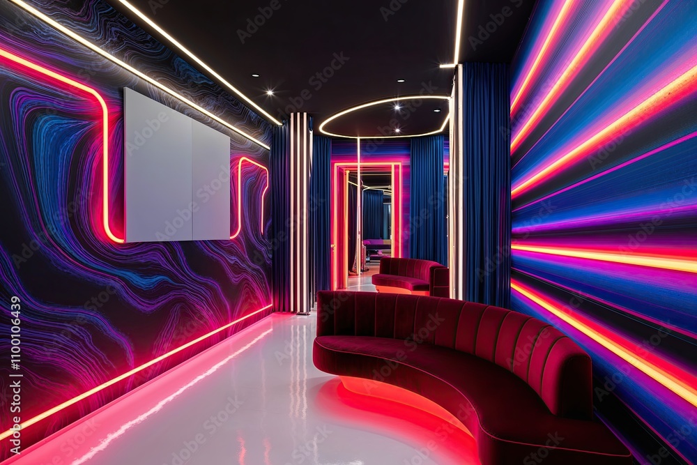 Poster dynamic three-dimensional neon wallpaper featuring curves and gradients in avant-garde design