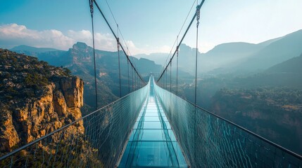 Obraz premium Stunning glass bridge adventure mountain landscape travel photography serene environment wide-angle view nature exploration