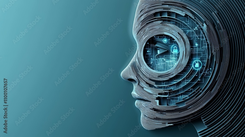 Poster cybersecurity concept with abstract technology elements
