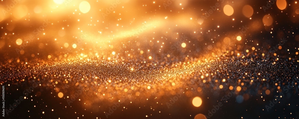 Poster a shimmering abstract background with golden particles and soft light effects.