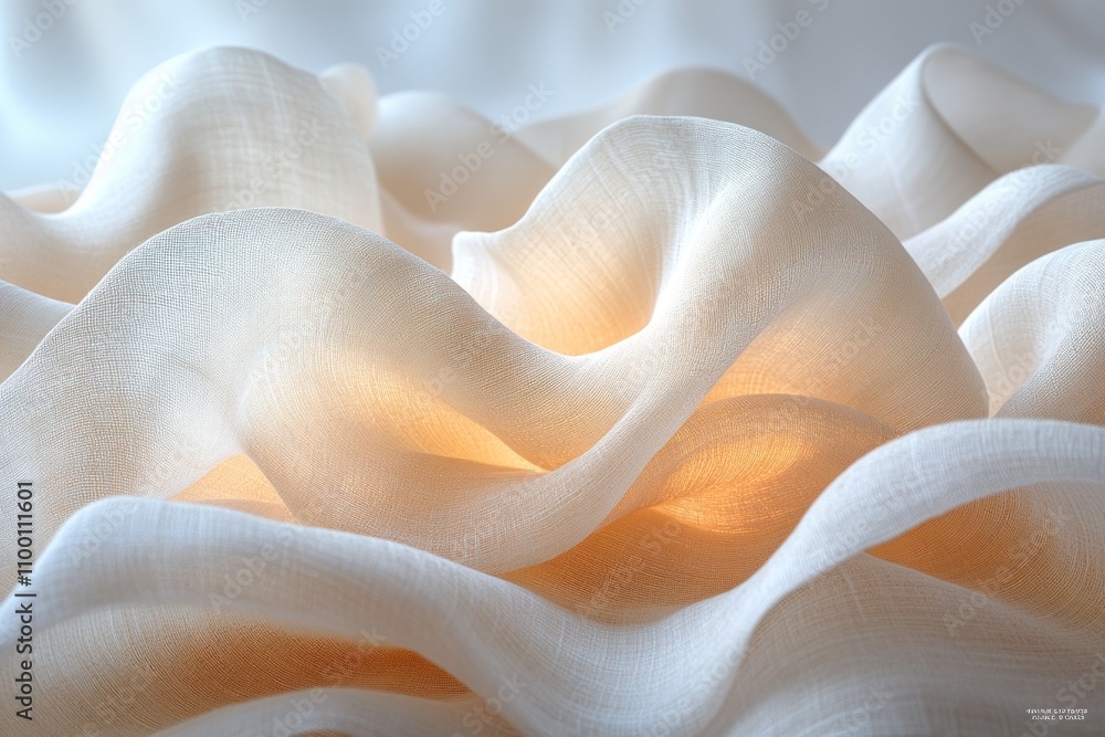 Poster soft, flowing white fabric illuminated from below, creating a serene and delicate atmosphere.