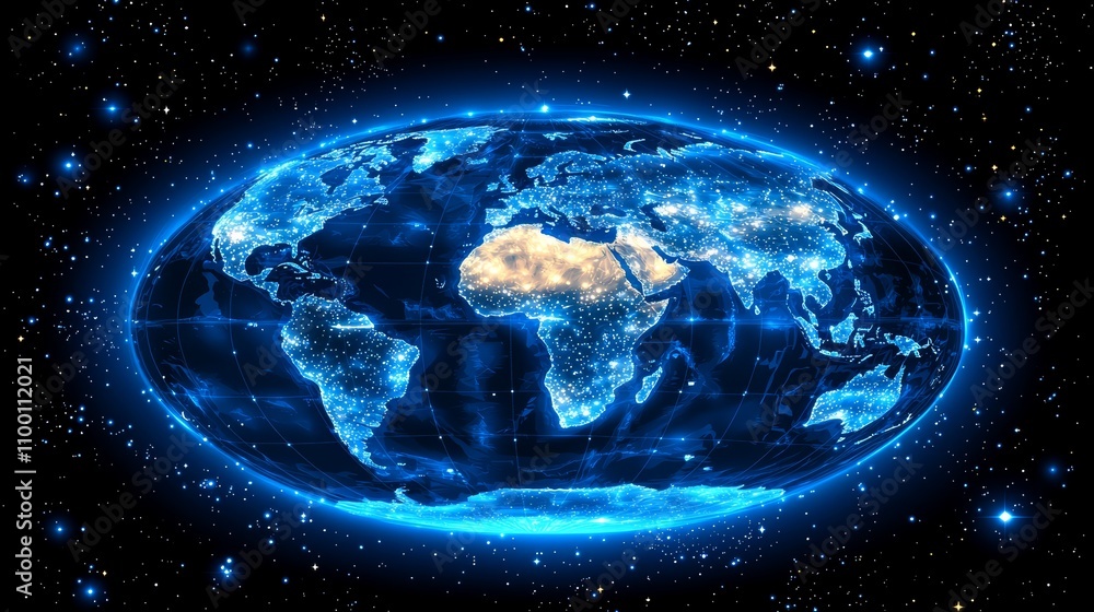 Poster glowing digital globe with pathway in space