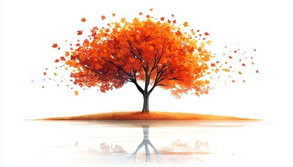 Obraz premium A stylized autumn tree with vibrant orange and green leaves, minimalist design, clean white background, flat vector style