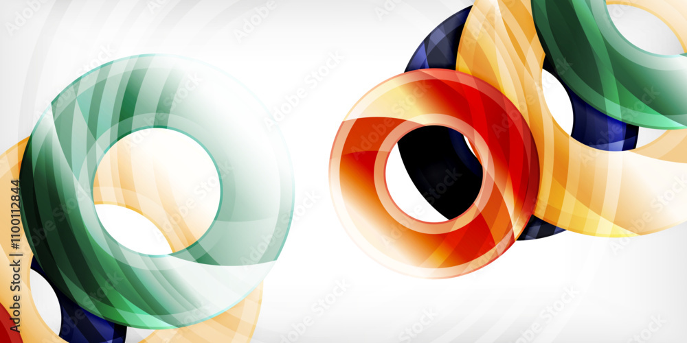 Poster bright colorful circles with light effects. abstract background