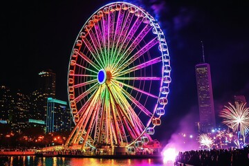  The Ferris wheel in the background of fireworks