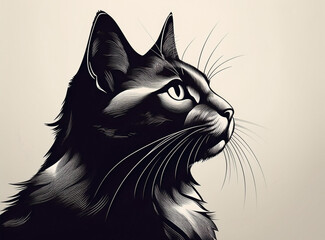 Stylised Black and White Cat Head