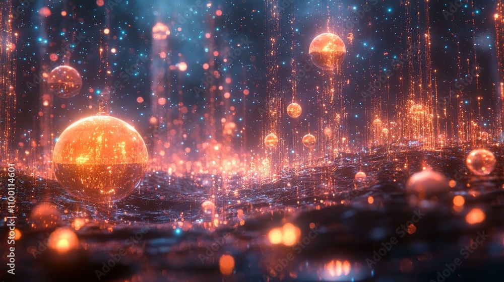 Poster creative ai visualization of abstract floating orbs