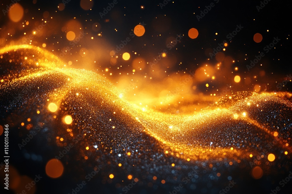 Aufkleber a mesmerizing wave of golden particles creating a dynamic, glowing atmosphere.