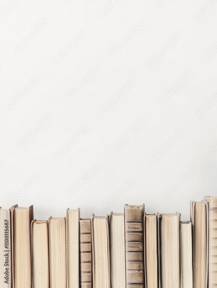 Poster a collection of books from different genres lined up on a white surface emphasizes the beauty of lit