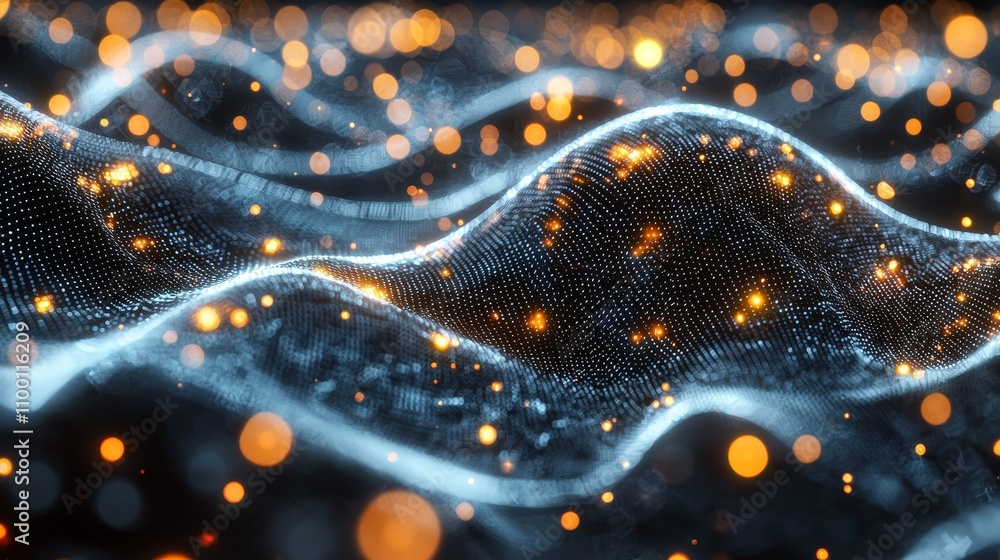 Poster dynamic waves of light on dark background
