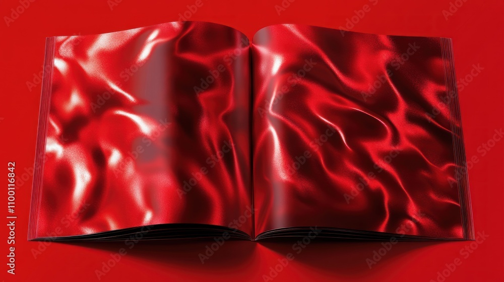 Poster An open book displaying a glossy red fabric texture.