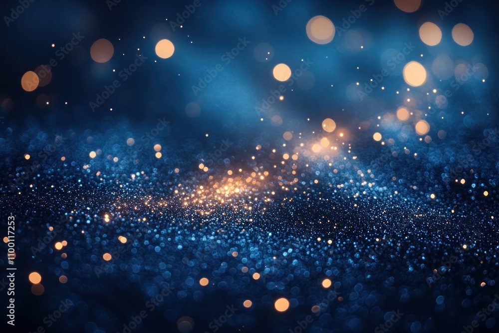 Poster a shimmering blue background with glowing particles creating a dreamy atmosphere.