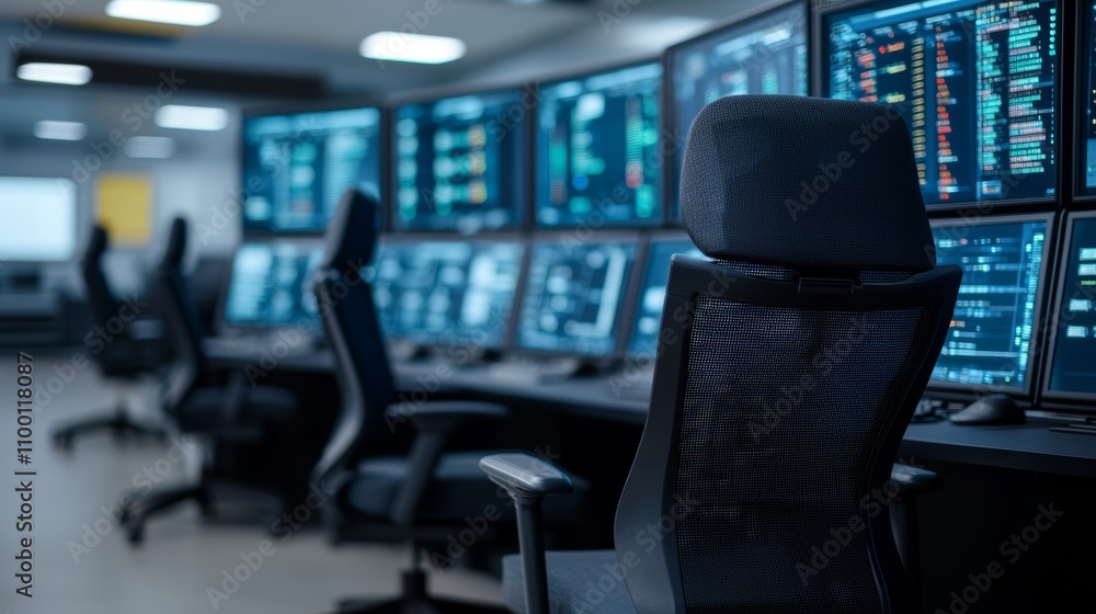 Poster modern control room with multiple data screens