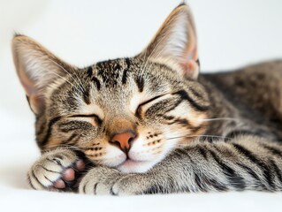 Naklejka premium Adorable tabby cat peacefully sleeping.