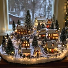 Fototapeta premium Detailed Circular Christmas Village Scene with Traditional Elements