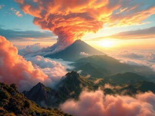 Fototapeta premium Sunrise Peak, Jeju Volcano: Bird's-eye view.