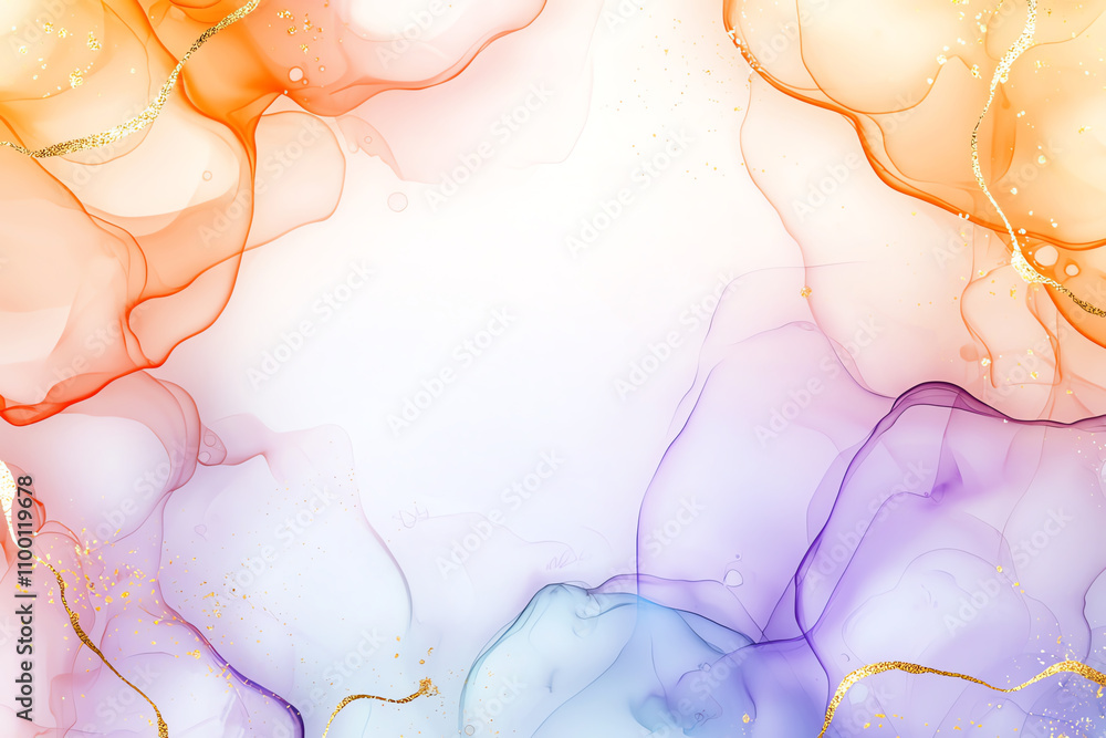 Poster colorful abstract art with fluid shapes and golden accents, creating a vibrant and elegant backgroun