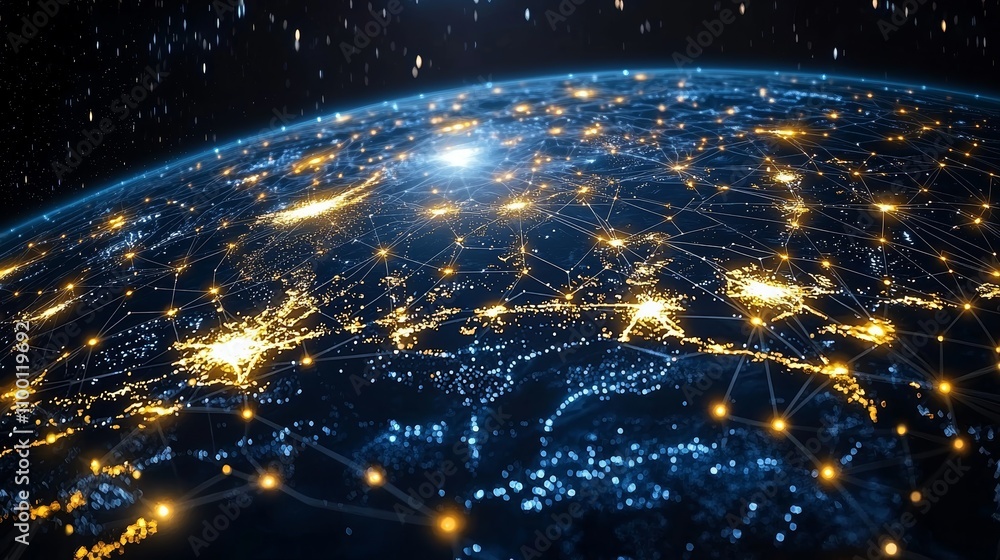 Poster digital globe with glowing connections and networks