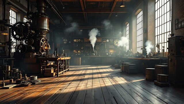 Old vintage sepia photo of 19th century Industrial revolution