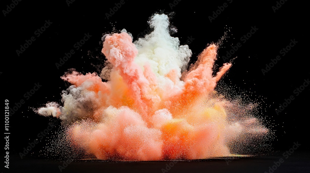 Poster vibrant powder explosion on dark canvas, a dynamic display of colorful powders bursting against a st
