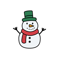 Snowman icon. Cute smiling snowman with hat.