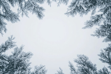 Obraz premium Winter Wonderland Frame: Frosty Pine Branches Encircling a Serene Sky 