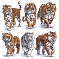Obraz premium Hand-drawn Zoo Animals Featuring Tigers and Cheetahs