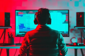 social media expert man working on computer
