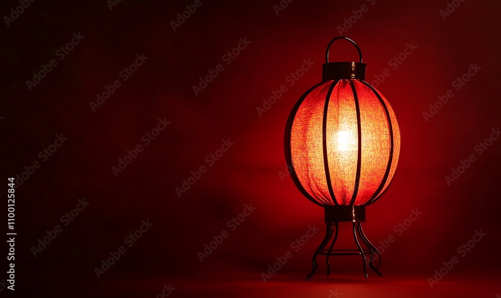 Poster a glowing red lantern against a dark background, creating a warm and inviting atmosphere.