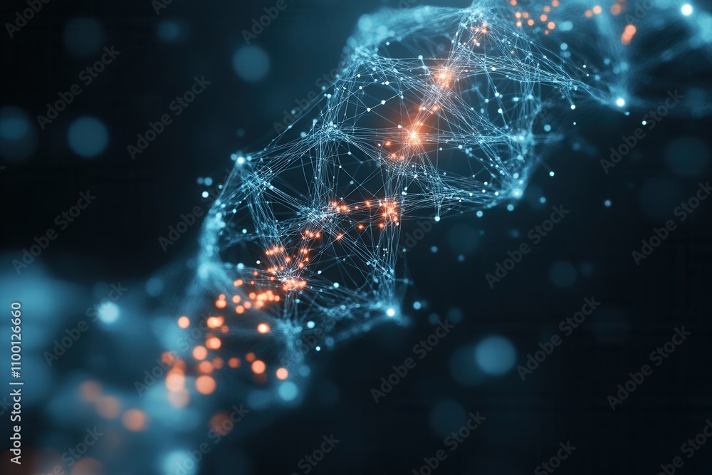 Poster A visually striking representation of a digital network, featuring glowing nodes interconnected by intricate lines, evoking concepts of technology and data flow.