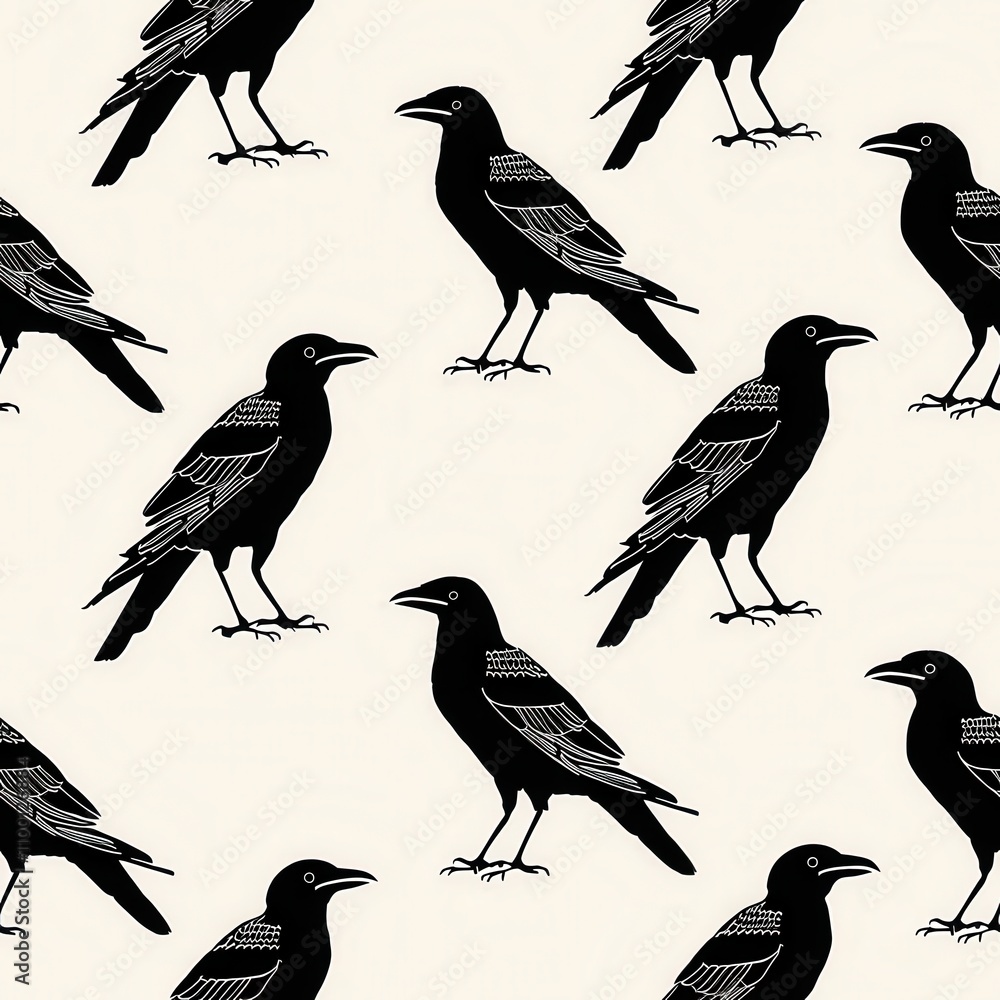 Poster minimalist seamless pattern of crows for fabric design and textiles
