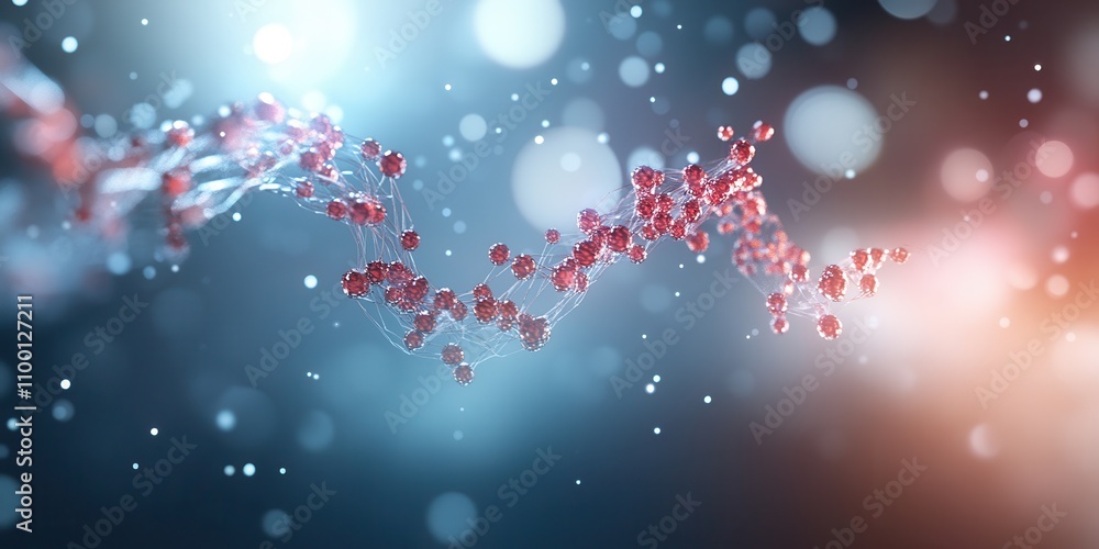 Poster An abstract representation of molecular structures with vibrant colors and glowing particles, evoking themes of science and technology.