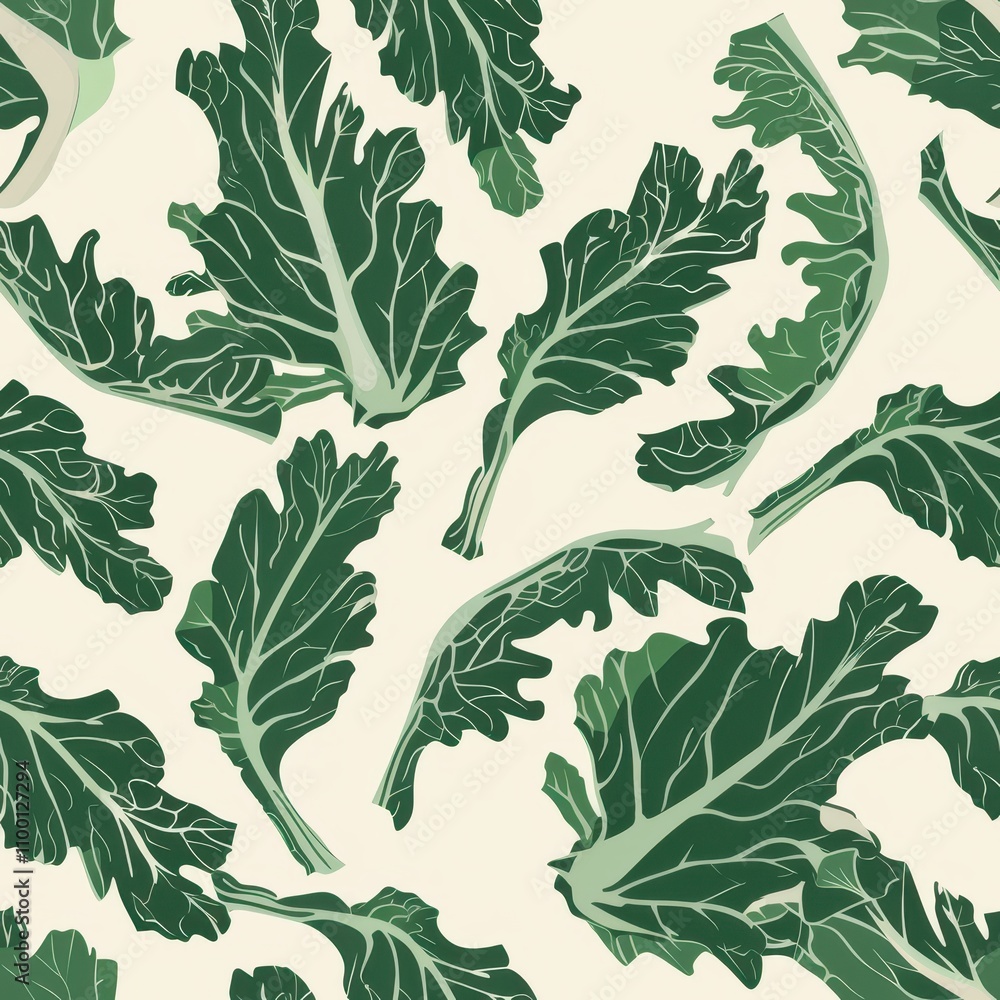 Poster seamless minimal pattern of kale leaves for fabric design and textiles