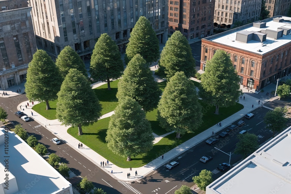 Poster aerial view of three-dimensional urban trees for landscape design concepts and architectural plannin
