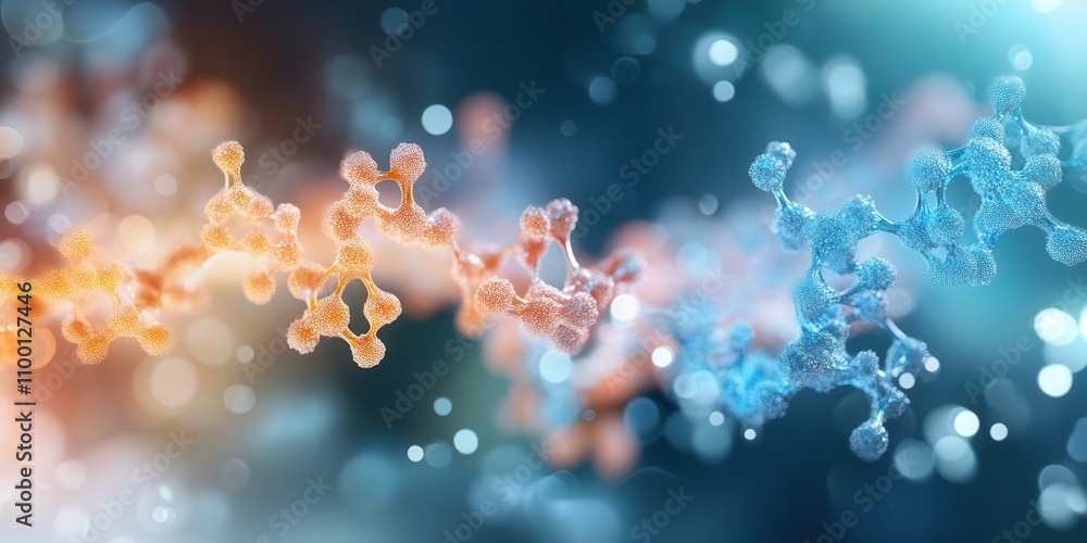 Poster a vibrant representation of molecular structures, highlighting the interplay of colored atoms agains