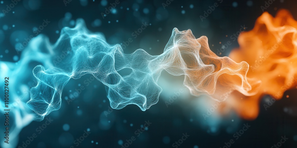 Poster a vibrant abstract design featuring a dynamic interplay of blue and orange waves, creating a sense o