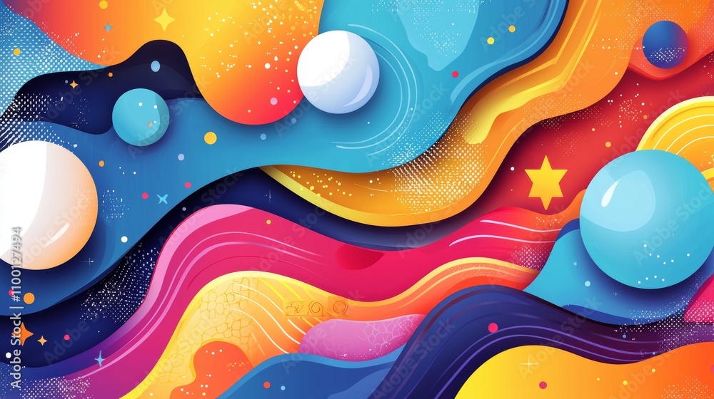 Poster colorful abstract waves with dynamic shapes