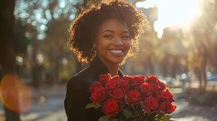Woman with Red Roses