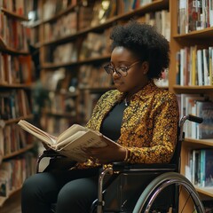 Woman Reading in Library