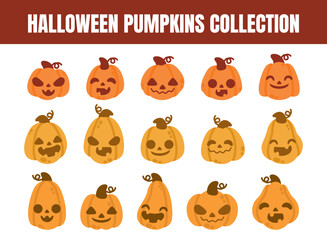 Fototapeta premium Cute halloween pumpkins vector illustration set